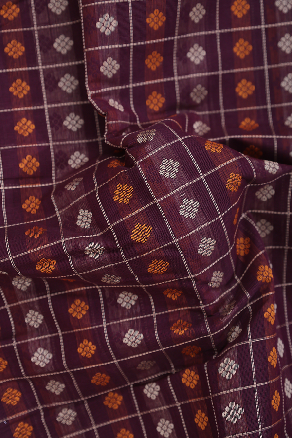 Kanchi Cotton Saree In Maroon With Checks Design