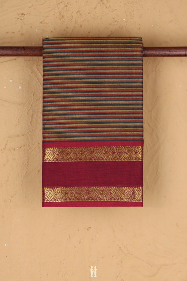 Kanchi Cotton Saree In Multicolor With Stripes Design