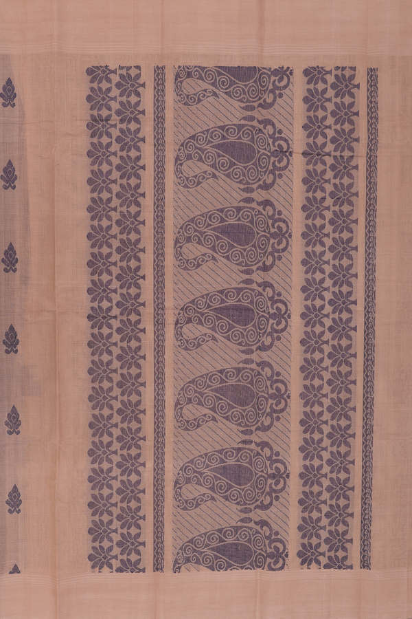 Kanchi Cotton Saree In Navy Blue With Paisley Buttas