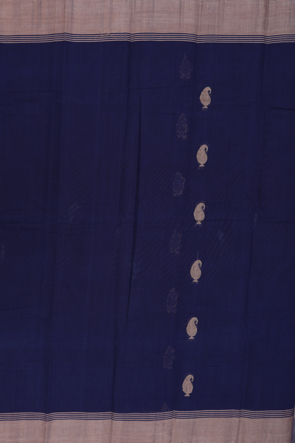 Kanchi Cotton Saree In Navy Blue With Paisley Buttas
