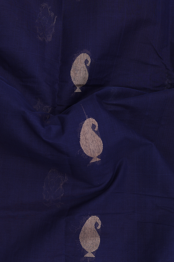 Kanchi Cotton Saree In Navy Blue With Paisley Buttas