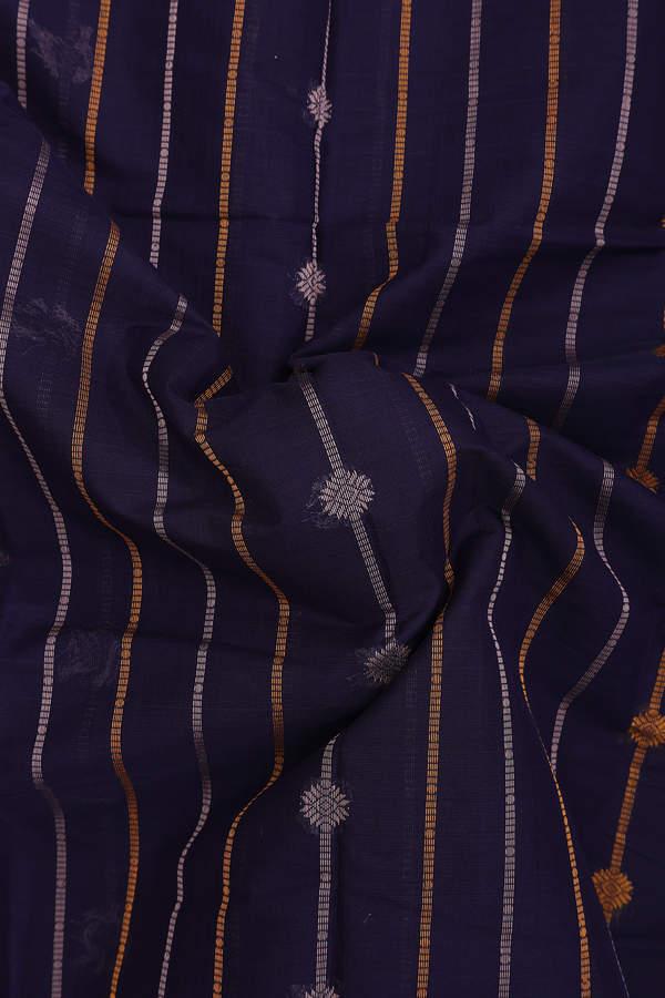 Kanchi Cotton Saree In Navy Blue With Stripes Design