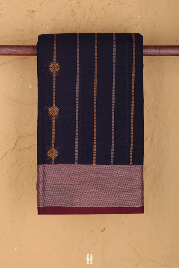 Kanchi Cotton Saree In Navy Blue With Stripes Design