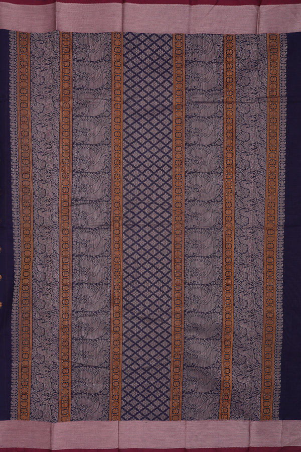 Kanchi Cotton Saree In Navy Blue With Stripes Design