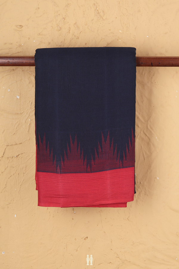 Kanchi Cotton Saree In Navy Blue With Temple Border
