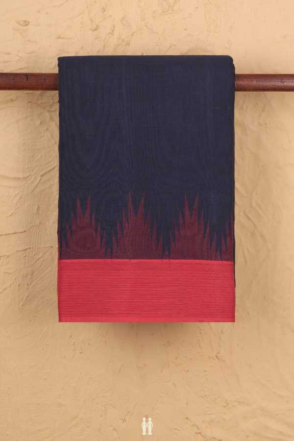 Kanchi Cotton Saree In Navy Blue With Temple Border
