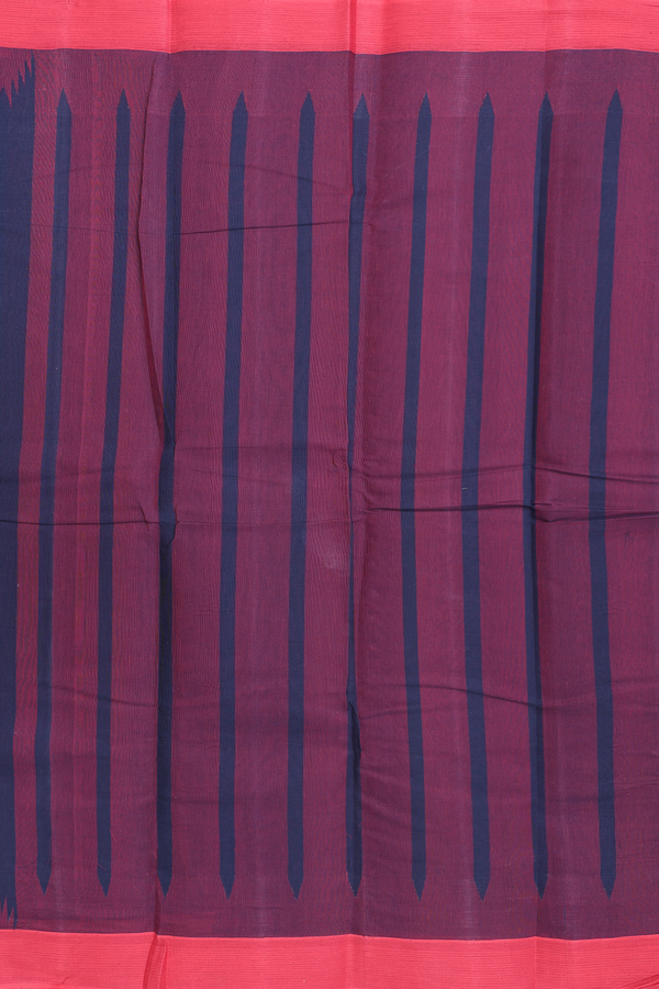 Kanchi Cotton Saree In Navy Blue With Temple Border