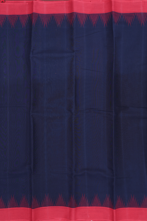 Kanchi Cotton Saree In Navy Blue With Temple Border