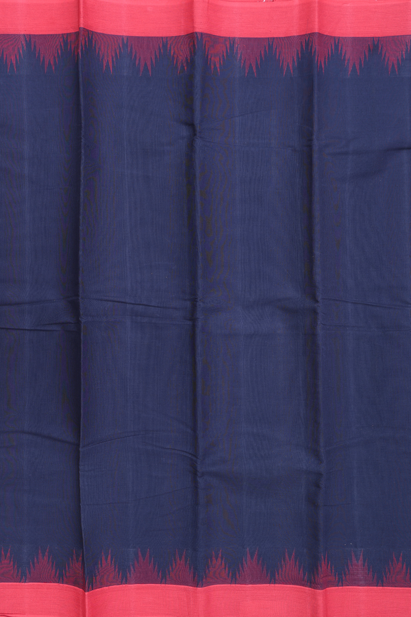 Kanchi Cotton Saree In Navy Blue With Temple Border