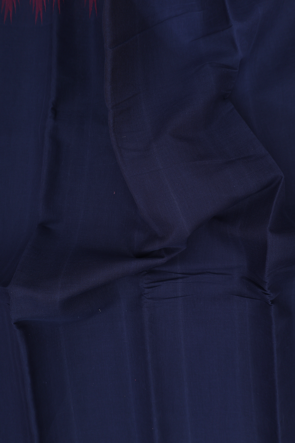 Kanchi Cotton Saree In Navy Blue With Temple Border