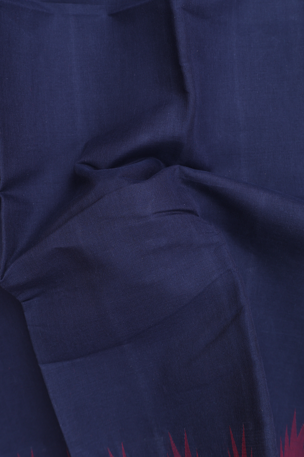 Kanchi Cotton Saree In Navy Blue With Temple Border