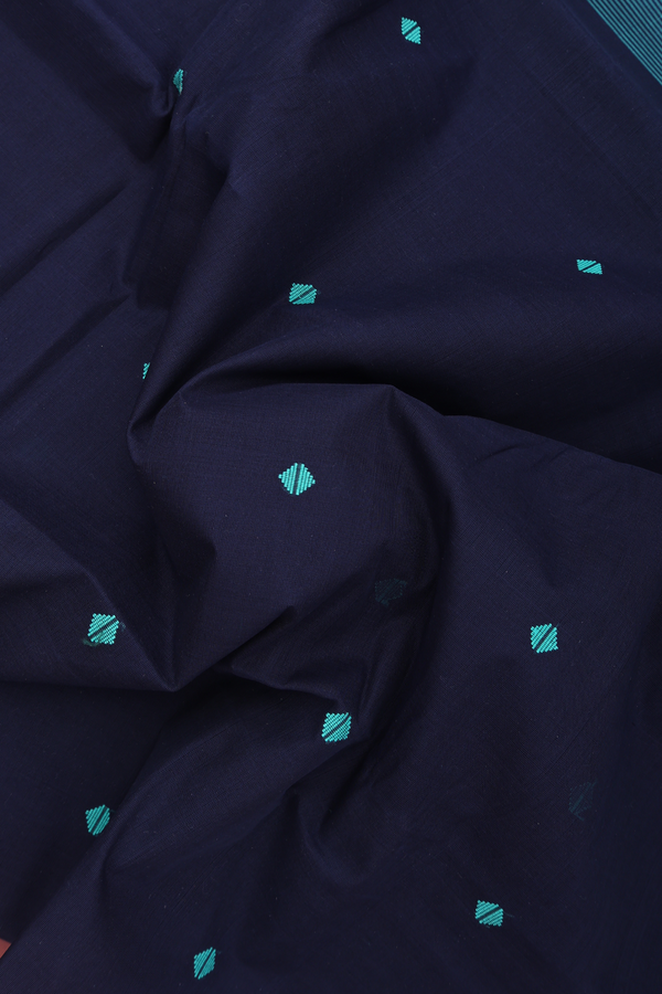 Kanchi Cotton Saree In Navy Blue With Threadwork Buttas