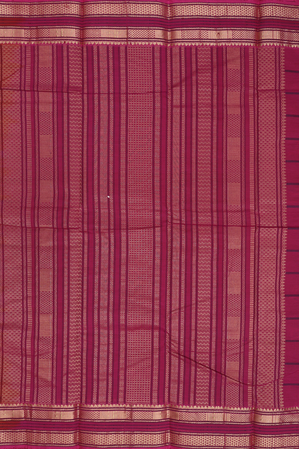 Kanchi Cotton Saree In Ochre Orange With Checks Design