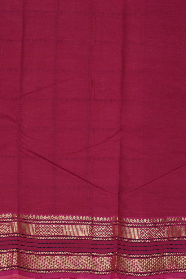 Kanchi Cotton Saree In Ochre Orange With Checks Design