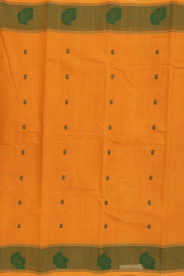 Kanchi Cotton Saree In Orange With Paisley Buttas