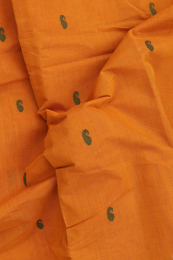 Kanchi Cotton Saree In Orange With Paisley Buttas