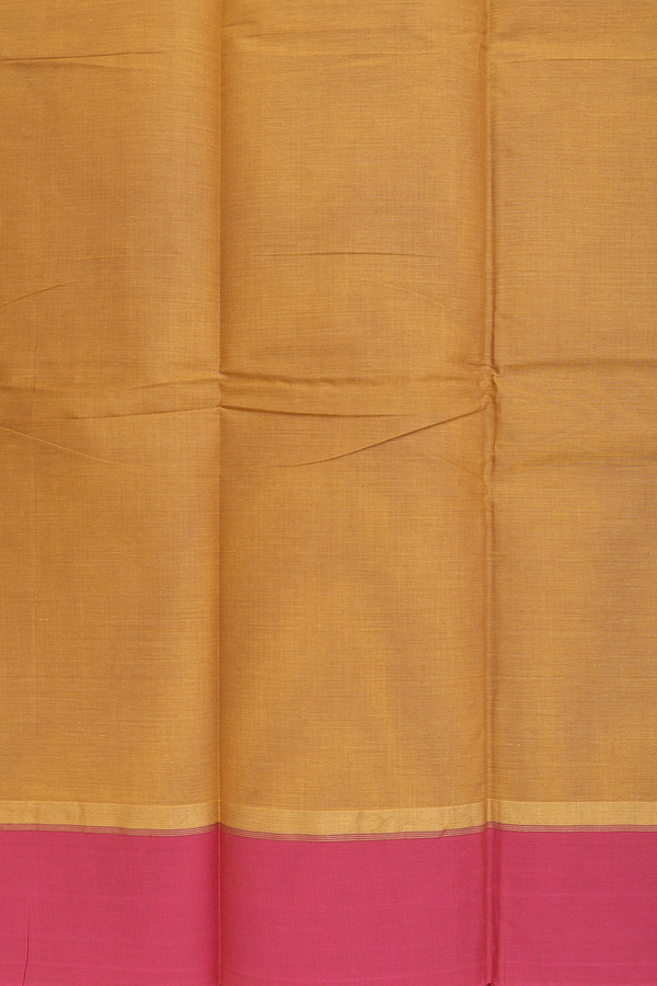 Kanchi Cotton Saree In Ochre Orange With Threadwork Buttas