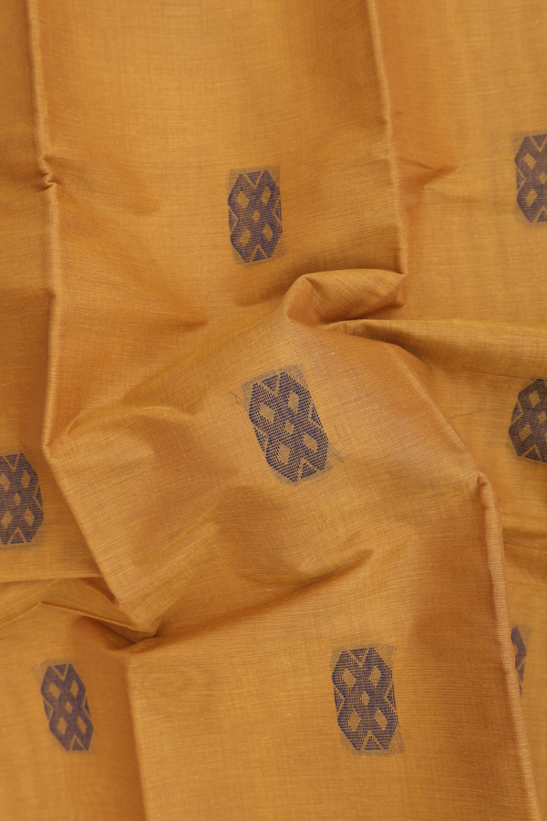 Kanchi Cotton Saree In Ochre Orange With Threadwork Buttas