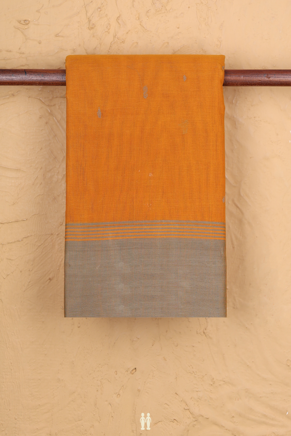 Kanchi Cotton Saree In Ochre Orange With Threadwork Buttis