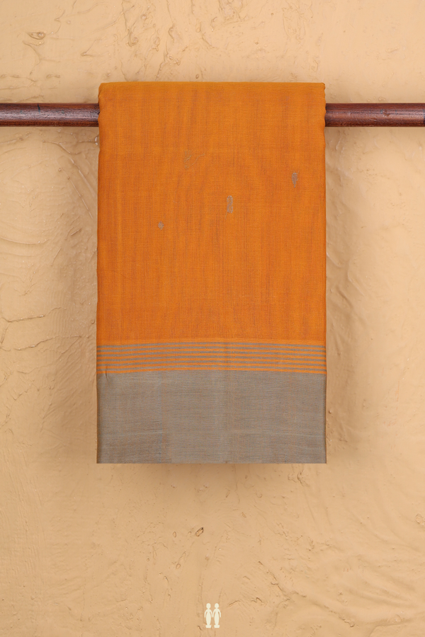 Kanchi Cotton Saree In Ochre Orange With Threadwork Buttis