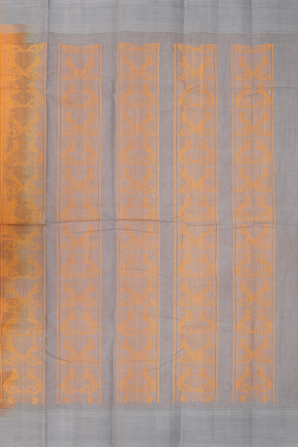 Kanchi Cotton Saree In Ochre Orange With Threadwork Buttis