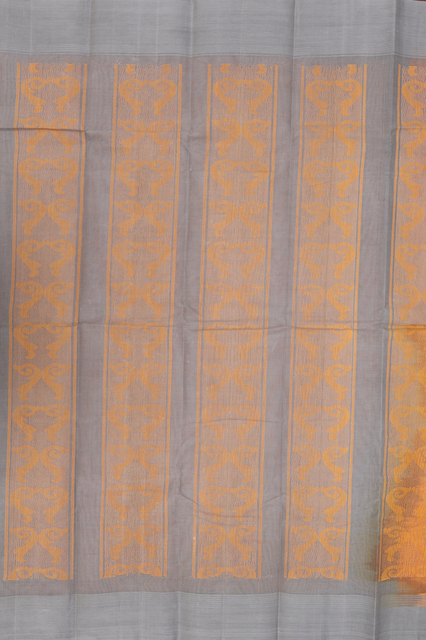 Kanchi Cotton Saree In Ochre Orange With Threadwork Buttis