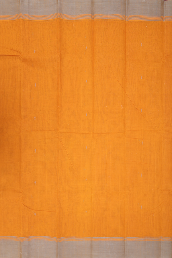 Kanchi Cotton Saree In Ochre Orange With Threadwork Buttis