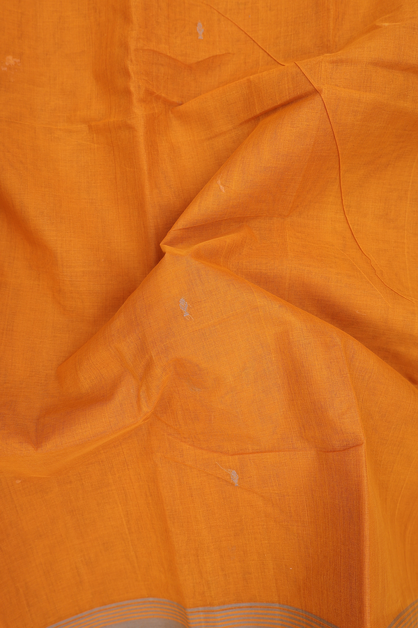 Kanchi Cotton Saree In Ochre Orange With Threadwork Buttis