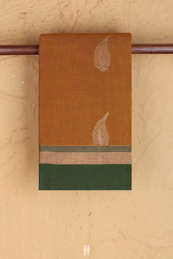 Kanchi Cotton Saree In Ochre Orange With Threadwork Motifs
