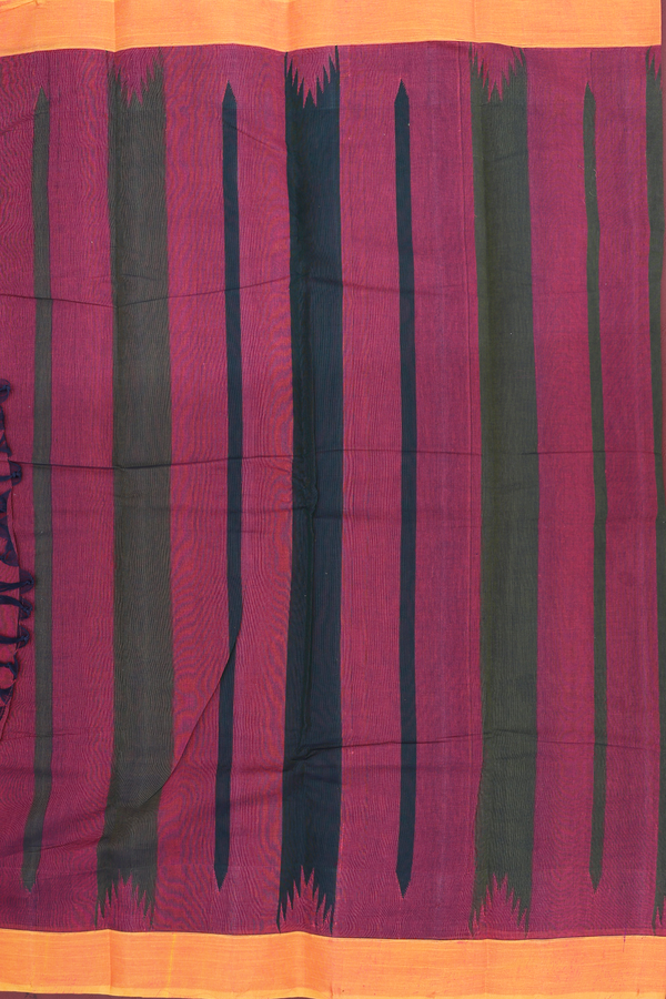 Kanchi Cotton Saree In Olive Green With Temple Border