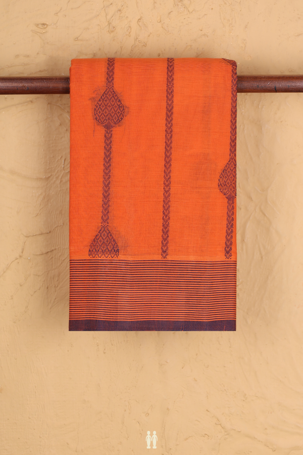 Kanchi Cotton Saree In Orange With Stripes Design