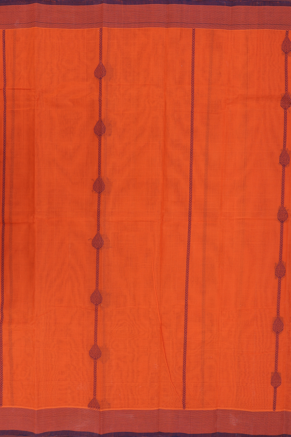Kanchi Cotton Saree In Orange With Stripes Design