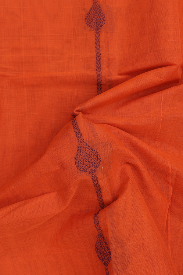 Kanchi Cotton Saree In Orange With Stripes Design