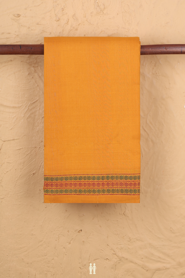 Kanchi Cotton Saree In Orange With Threadwork Border