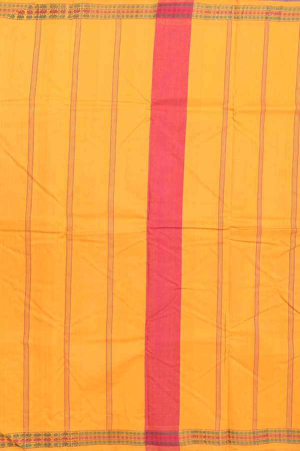 Kanchi Cotton Saree In Orange With Threadwork Border
