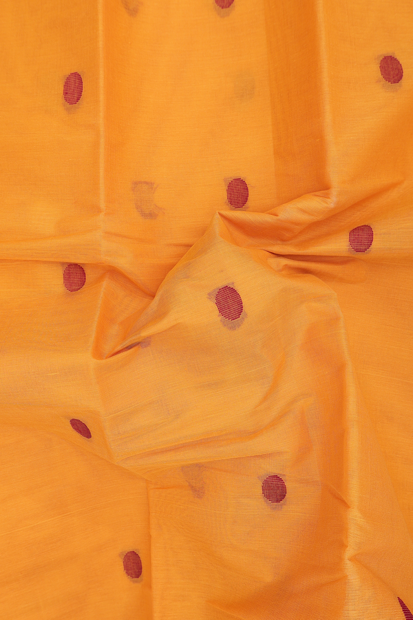 Kanchi Cotton Saree In Orange With Threadwork Buttas