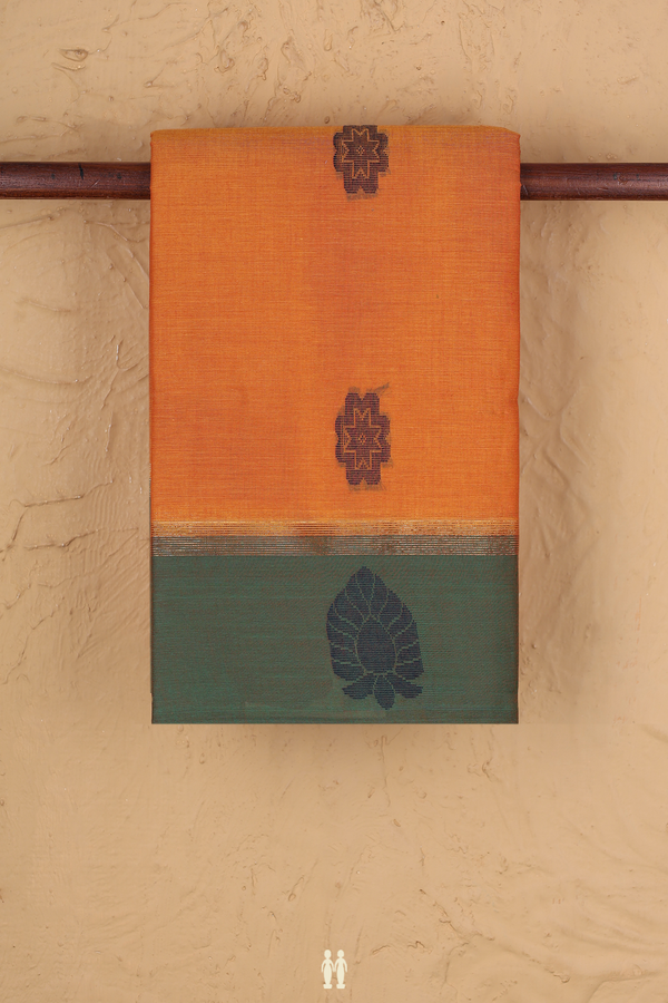 Kanchi Cotton Saree In Orange With Threadwork Buttas