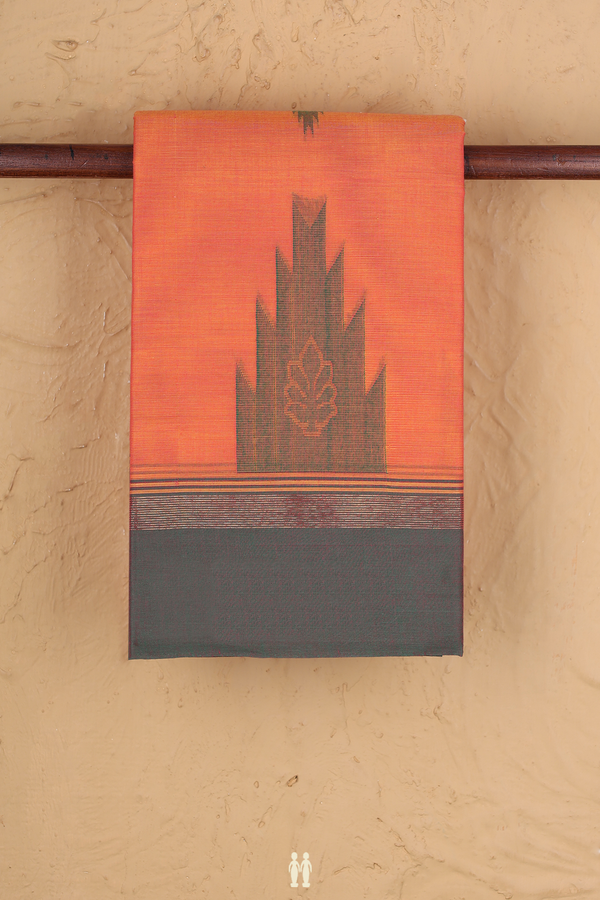 Kanchi Cotton Saree In Orange With Threadwork Buttas