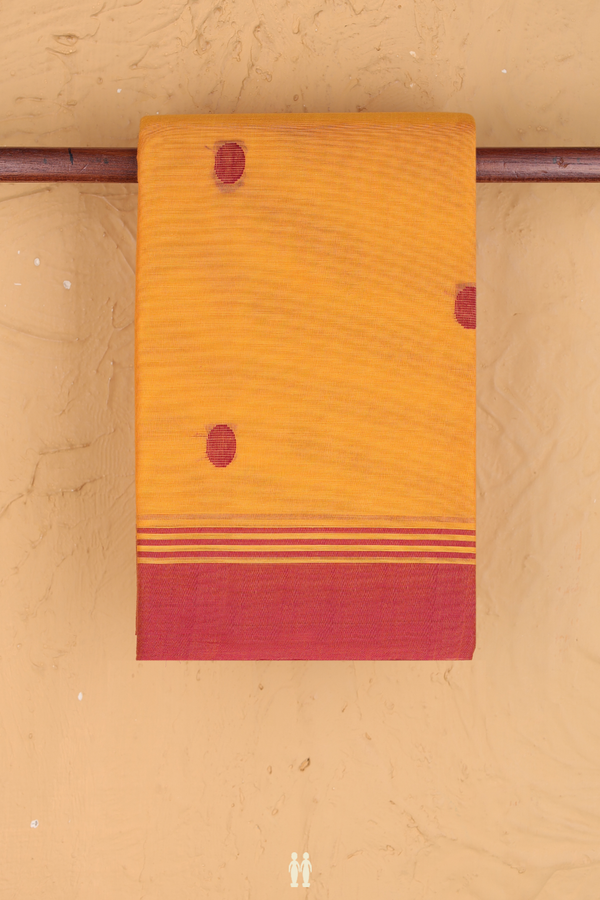 Kanchi Cotton Saree In Orange With Threadwork Buttas
