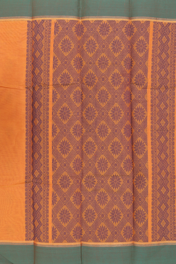 Kanchi Cotton Saree In Orange With Threadwork Buttas