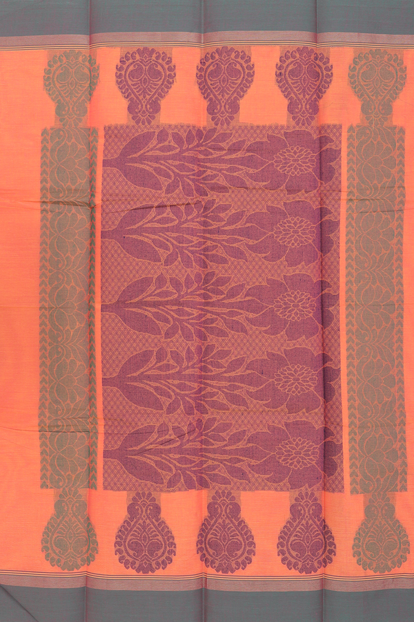 Kanchi Cotton Saree In Orange With Threadwork Buttas