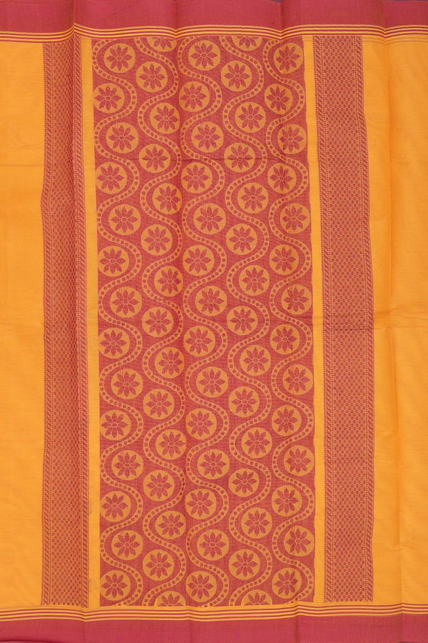 Kanchi Cotton Saree In Orange With Threadwork Buttas