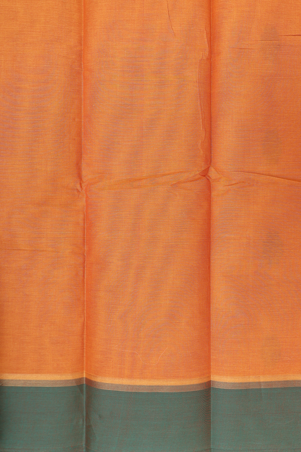 Kanchi Cotton Saree In Orange With Threadwork Buttas