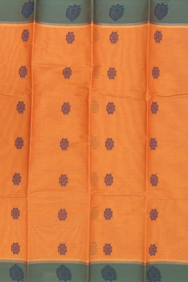 Kanchi Cotton Saree In Orange With Threadwork Buttas