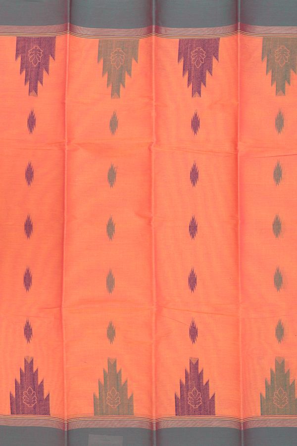 Kanchi Cotton Saree In Orange With Threadwork Buttas