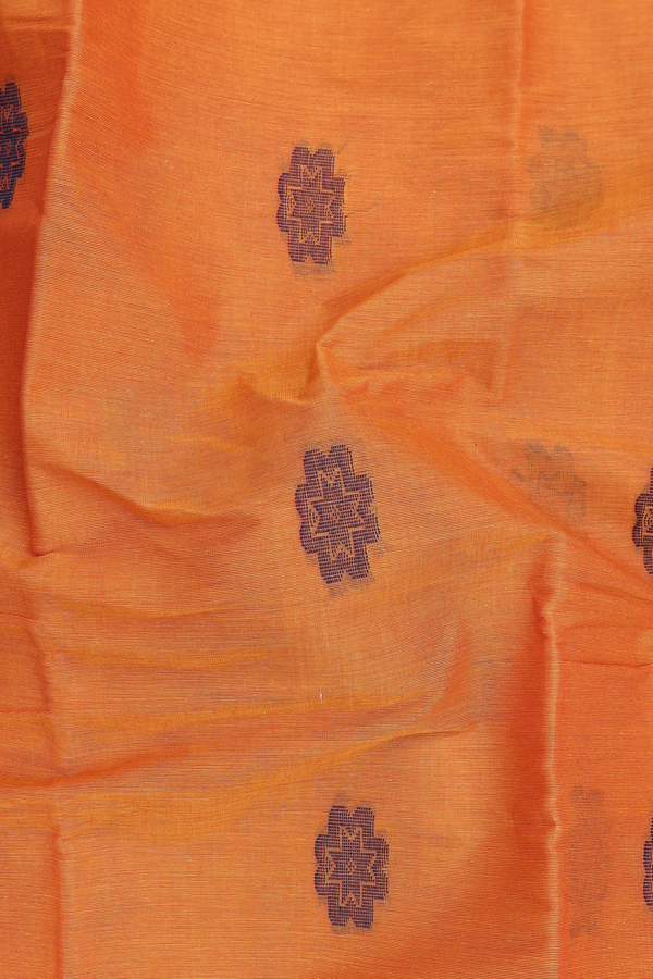 Kanchi Cotton Saree In Orange With Threadwork Buttas