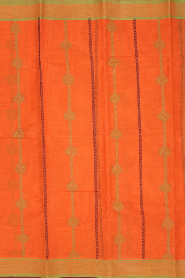 Kanchi Cotton Saree In Orange With Threadwork Design