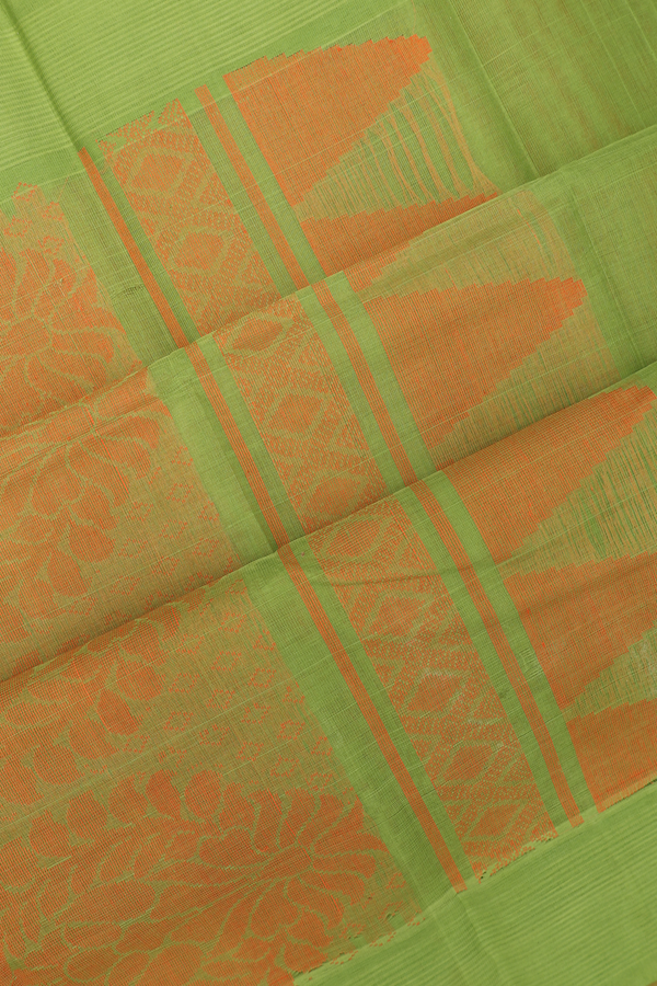Kanchi Cotton Saree In Orange With Threadwork Design