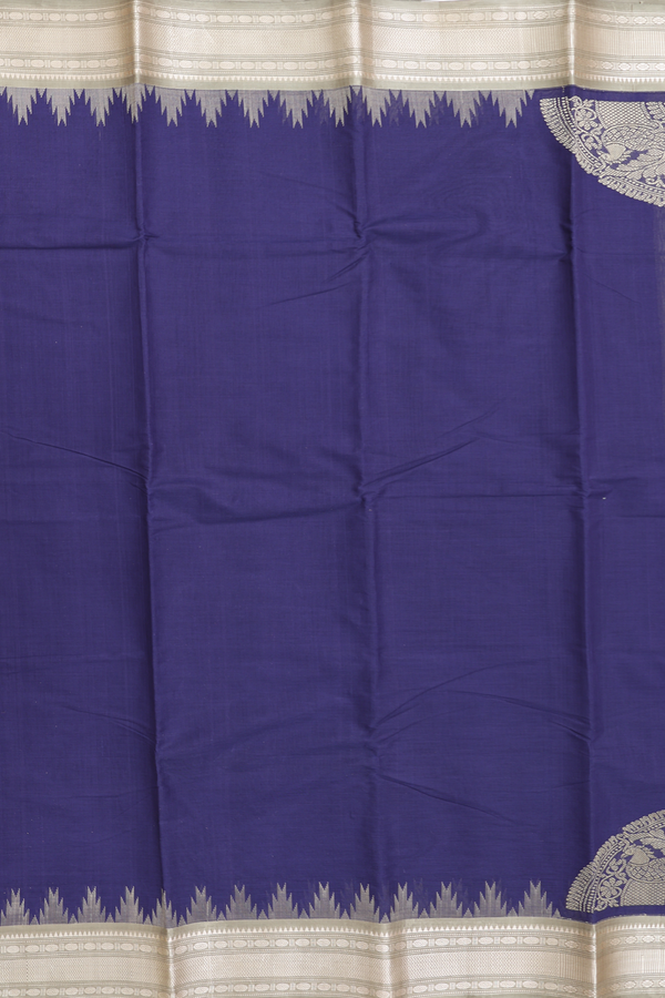 Kanchi Cotton Saree In Oxford Blue With Contrast Silk Border