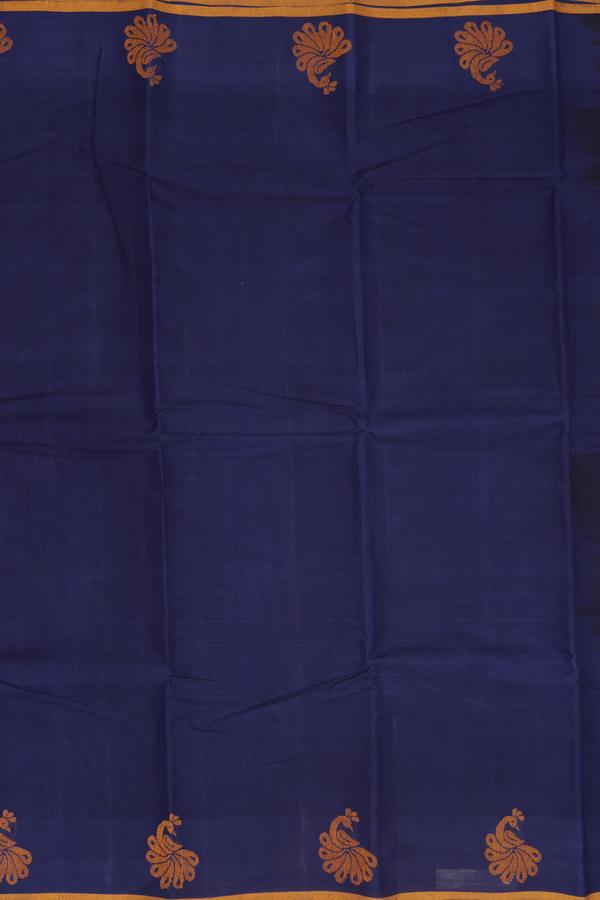 Kanchi Cotton Saree In Oxford Blue With Peacock Border
